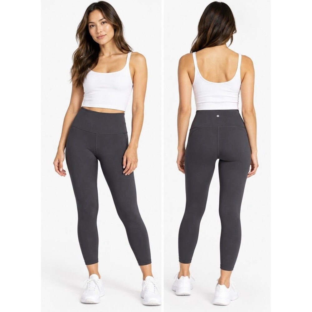 Lululemon Women's Navy Blue High Rise Cropped Leggings Yoga Athletic Pant Size 2